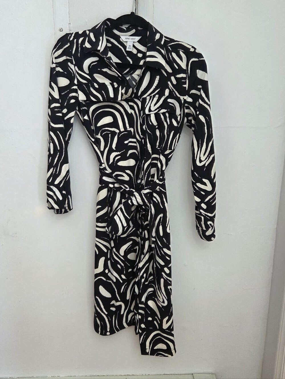 nine west dress black and white Belted Waist Midi the best Leticia | Black Asymmetric-Neck Size:3XL (24-26)